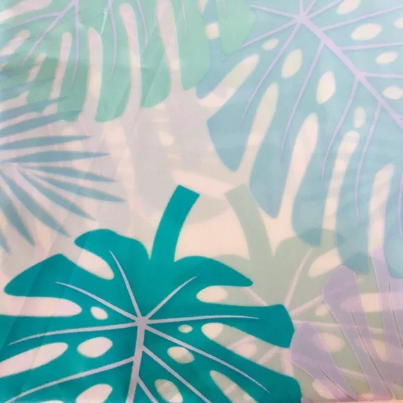 Tropical Jungle Leaves Peva Shower Curtain Shades of Blue Metal Grommets - Picture 5 of 8